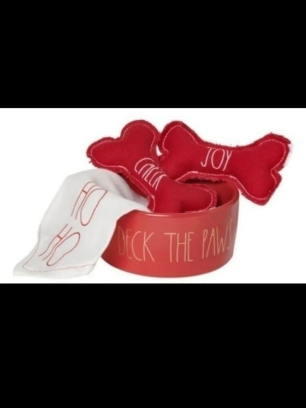 Rae Dunn Red and White 'Deck The Paws' Pet Bowl Set